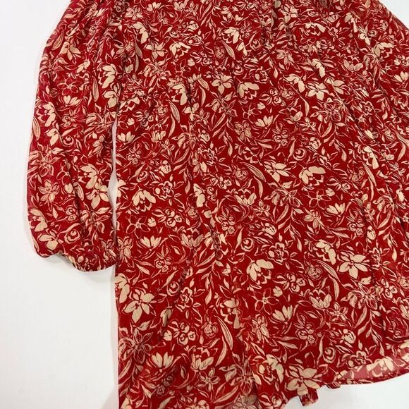 Torrid Dress Womens 4 Red & Gold Floral Keyhole Back Long Sleeve V-Neck - Picture 10 of 11